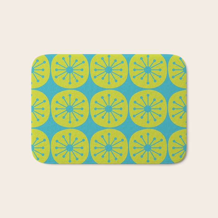 Mid Century Modern Atomic Dots Retro Pattern Lime Turquoise Bath Mat Gallery Image 1