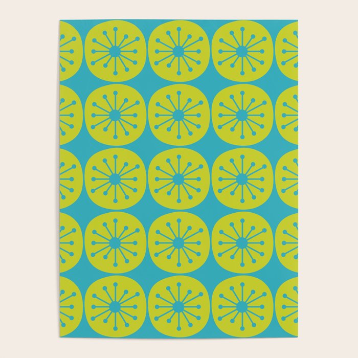 Mid Century Modern Atomic Dots Retro Pattern Lime Turquoise Poster Gallery Image 1