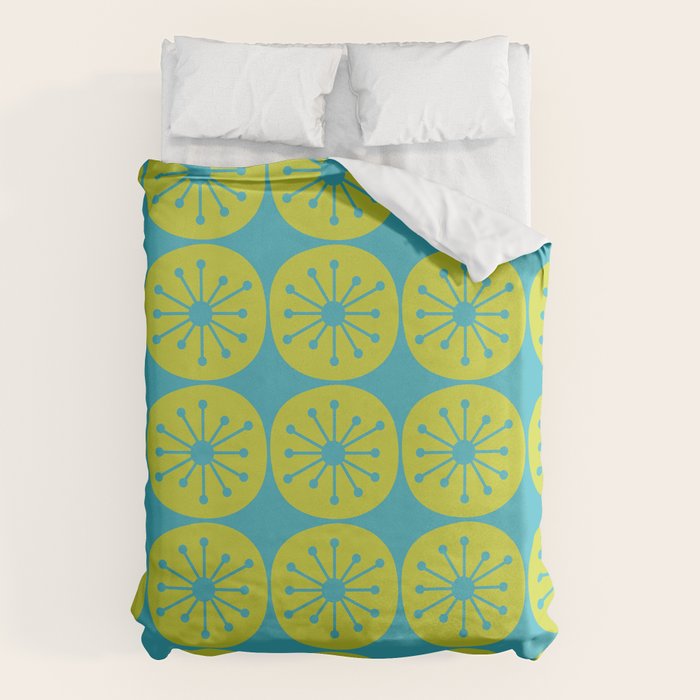Mid Century Modern Atomic Dots Retro Pattern Lime Turquoise Duvet Cover Gallery Image 1