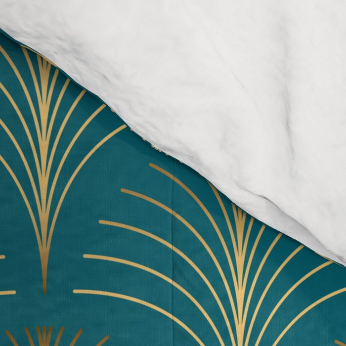 Art Deco Gold Fans on Turquoise Comforter Gallery Image 4