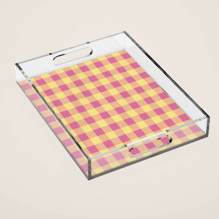 Gingham Large Pink Orange Yellow Acrylic Tray Gallery Image 1