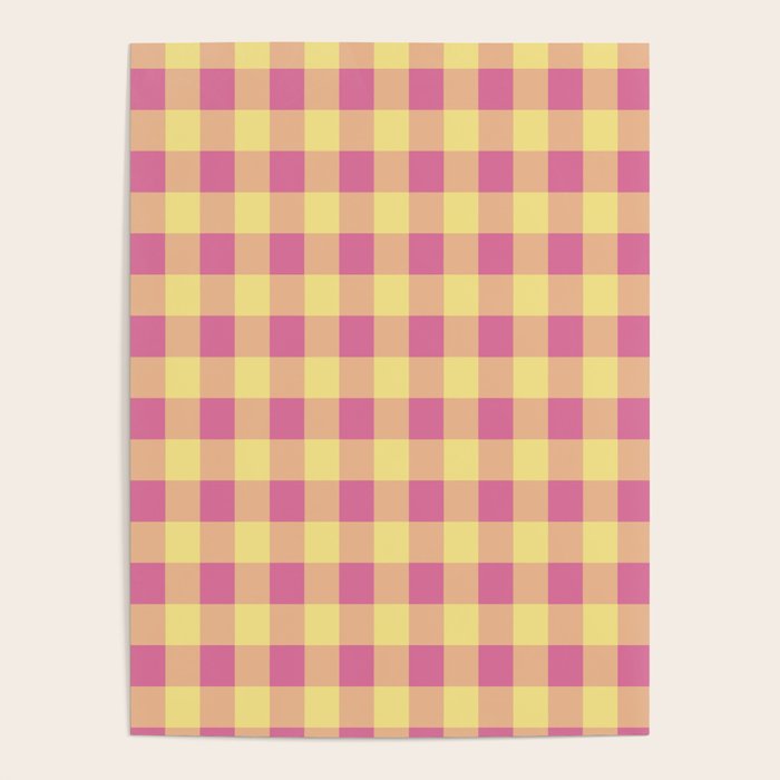 Gingham Large Pink Orange Yellow Poster Gallery Image 1