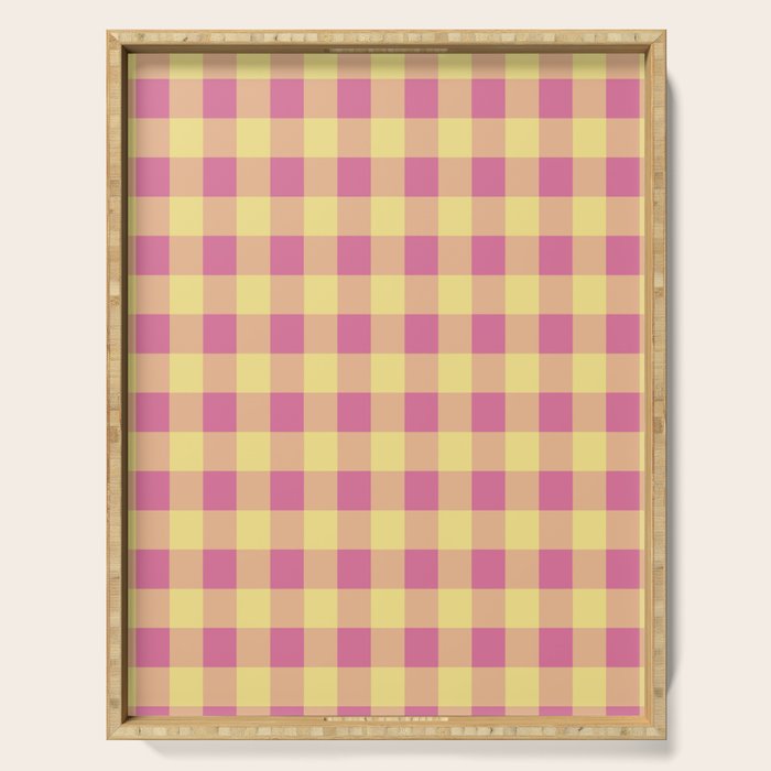 Gingham Large Pink Orange Yellow Serving Tray Gallery Image 1