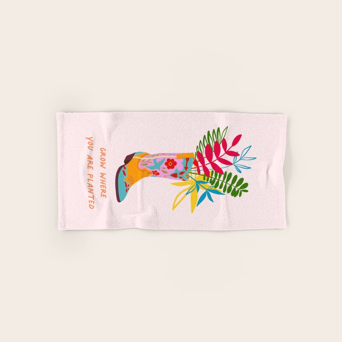 Grow where you are planted - Cowboy boot with Foliage Bath Towel Gallery Image 1