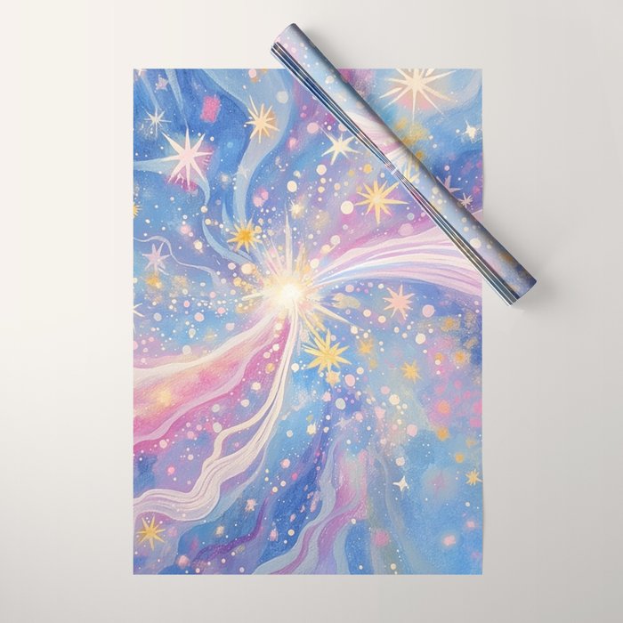 Celestial Burst in Pastel Galaxy Ethereal Starry Night Sky Wrapping Paper Gallery Image 1