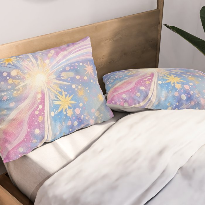 Celestial Burst in Pastel Galaxy Ethereal Starry Night Sky Pillow Sham Gallery Image 2