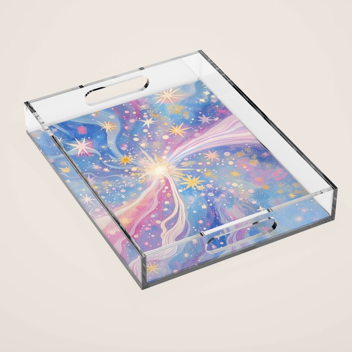 Celestial Burst in Pastel Galaxy Ethereal Starry Night Sky Acrylic Tray Gallery Image 1