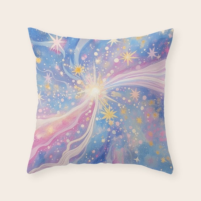 Celestial Burst in Pastel Galaxy Ethereal Starry Night Sky Throw Pillow Gallery Image 6