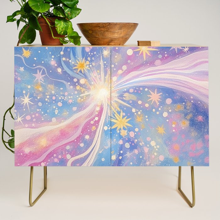 Celestial Burst in Pastel Galaxy Ethereal Starry Night Sky Credenza Gallery Image 1