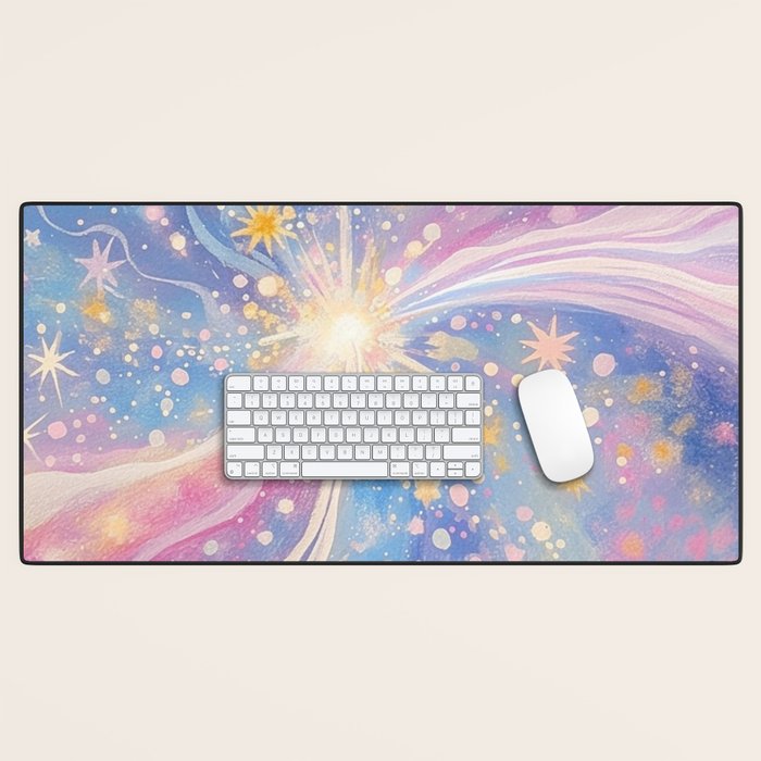 Celestial Burst in Pastel Galaxy Ethereal Starry Night Sky Desk Mat Gallery Image 1