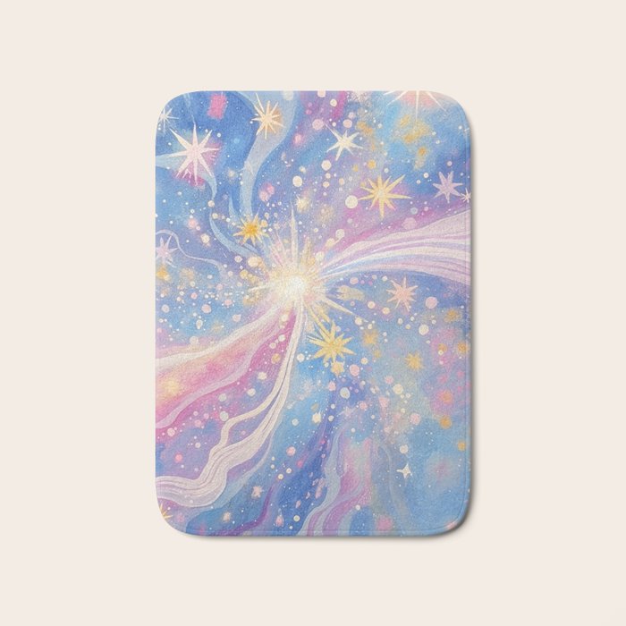 Celestial Burst in Pastel Galaxy Ethereal Starry Night Sky Bath Mat Gallery Image 1