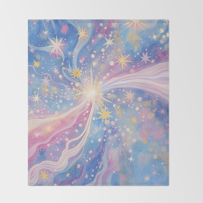 Celestial Burst in Pastel Galaxy Ethereal Starry Night Sky Throw Blanket Gallery Image 2
