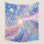 Celestial Burst in Pastel Galaxy Ethereal Starry Night Sky Wall Tapestry Gallery Image 4