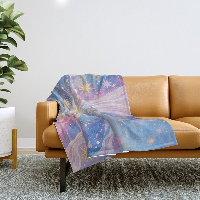 Celestial Burst in Pastel Galaxy Ethereal Starry Night Sky Throw Blanket Gallery Image 1