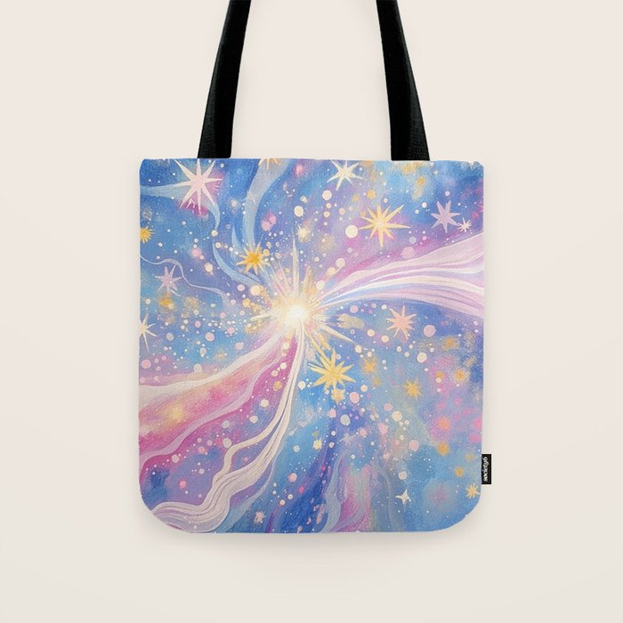 Celestial Burst in Pastel Galaxy Ethereal Starry Night Sky Tote Bag Gallery Image 1