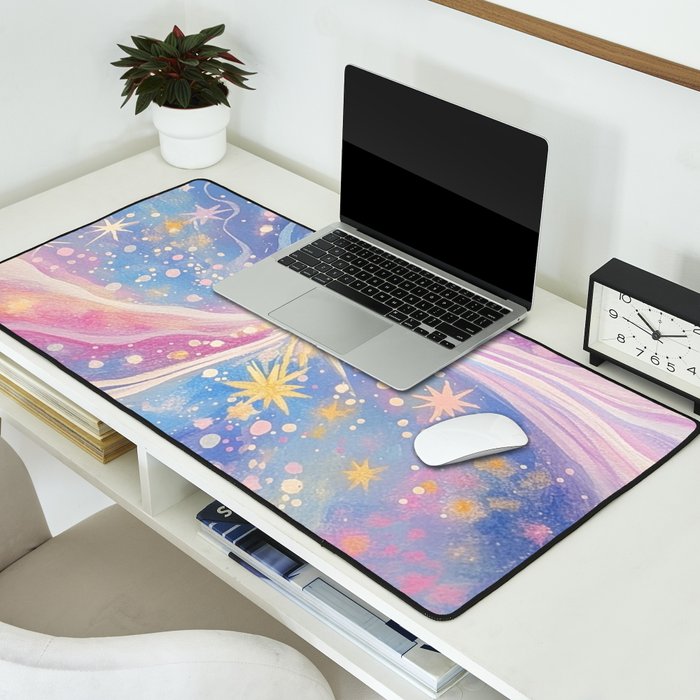 Celestial Burst in Pastel Galaxy Ethereal Starry Night Sky Desk Mat Gallery Image 2