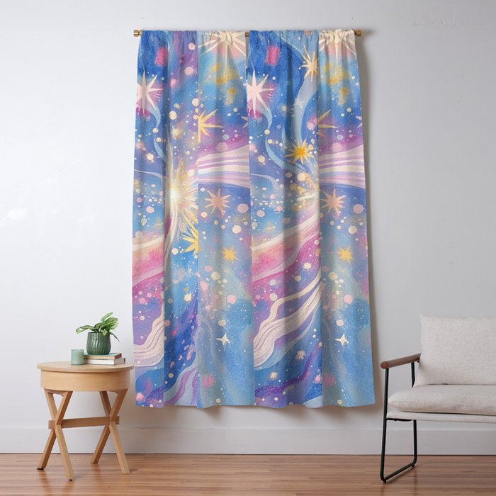 Celestial Burst in Pastel Galaxy Ethereal Starry Night Sky Window Curtain Gallery Image 5