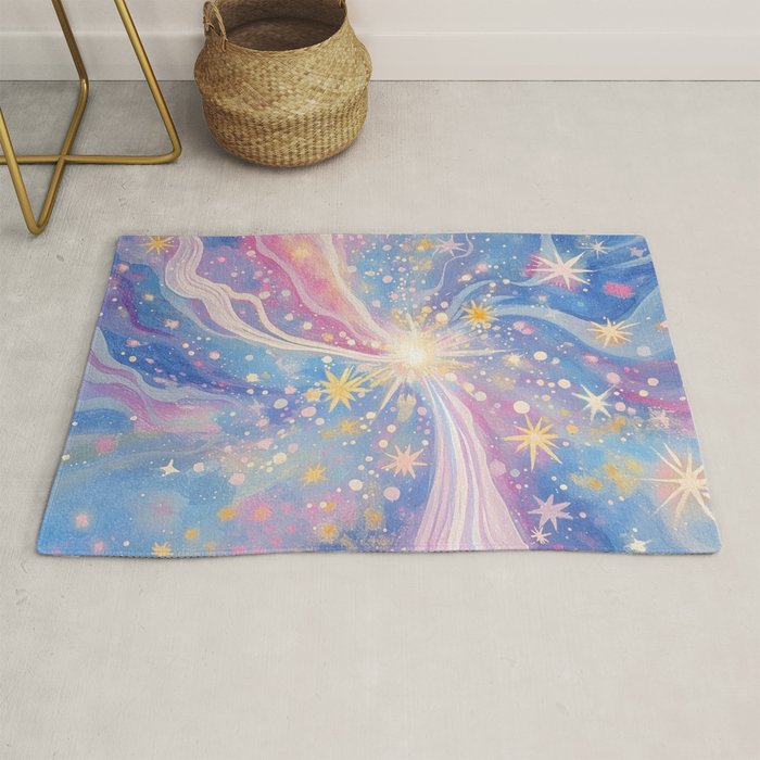 Celestial Burst in Pastel Galaxy Ethereal Starry Night Sky Rug Gallery Image 1