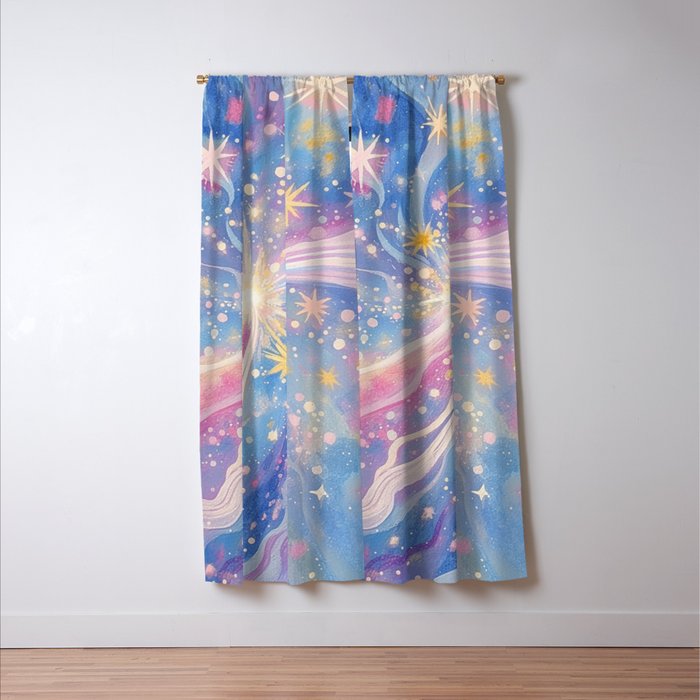 Celestial Burst in Pastel Galaxy Ethereal Starry Night Sky Window Curtain Gallery Image 3