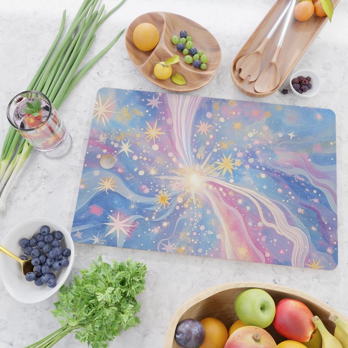 Celestial Burst in Pastel Galaxy Ethereal Starry Night Sky Cutting Board Gallery Image 2