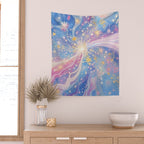 Celestial Burst in Pastel Galaxy Ethereal Starry Night Sky Wall Tapestry Gallery Image 2