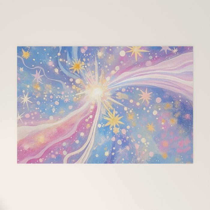 Celestial Burst in Pastel Galaxy Ethereal Starry Night Sky Welcome Mat Gallery Image 1