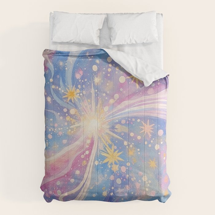 Celestial Burst in Pastel Galaxy Ethereal Starry Night Sky Comforter Gallery Image 6