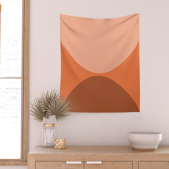 Only Connect - Orange Clay Blush Minimalist Mid-Century Modern Abstract Wall Tapestry Gallery Image 2