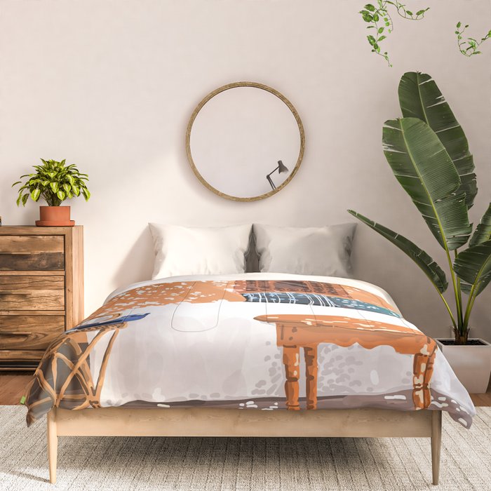 A Relaxed Afternoon | Tropical Summer Architecture | Buildings India Travel Bohemian Décor Painting Comforter Gallery Image 3