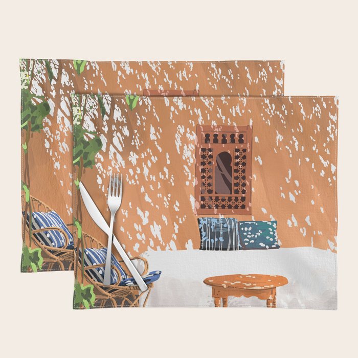 A Relaxed Afternoon | Tropical Summer Architecture | Buildings India Travel Bohemian Décor Painting Placemat Gallery Image 1