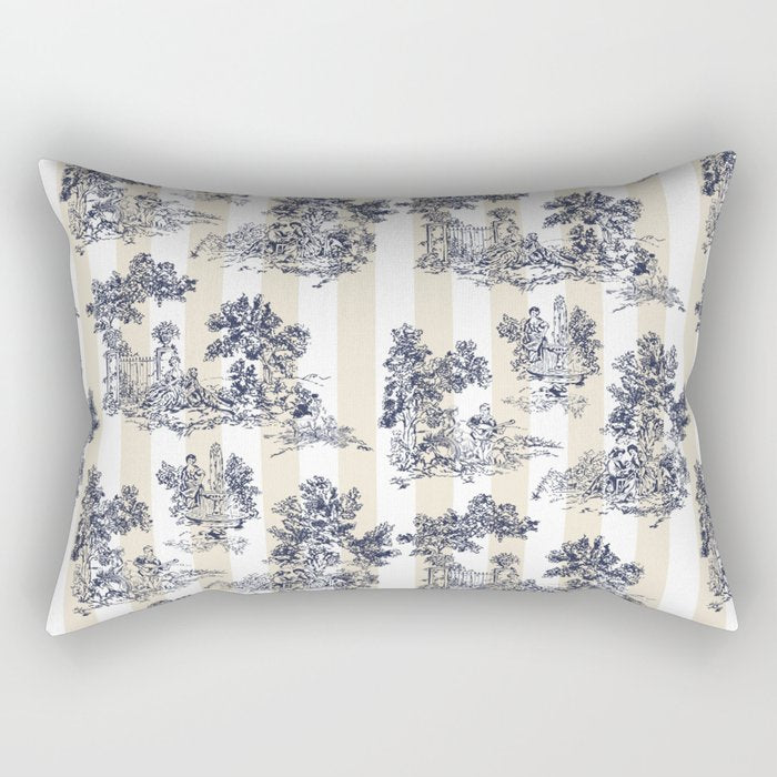 Toile de Jouy Vintage French Beige Cream & White Stripe Rectangular Pillow Gallery Image 1