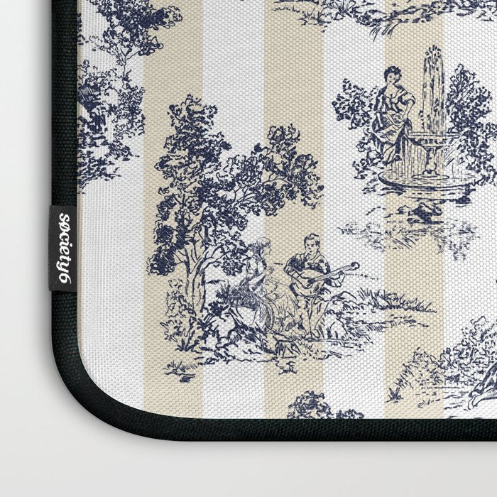 Toile de Jouy Vintage French Beige Cream & White Stripe Laptop Sleeve Gallery Image 3
