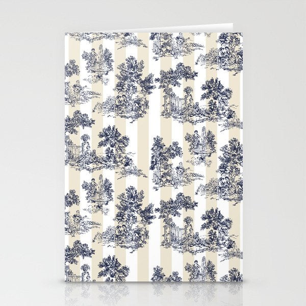 Toile de Jouy Vintage French Beige Cream & White Stripe Stationery Card Gallery Image 2