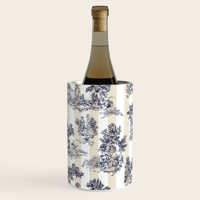 Toile de Jouy Vintage French Beige Cream & White Stripe Wine Chiller Gallery Image 3