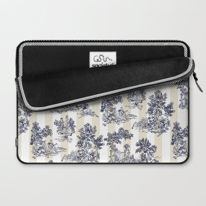 Toile de Jouy Vintage French Beige Cream & White Stripe Laptop Sleeve Gallery Image 2