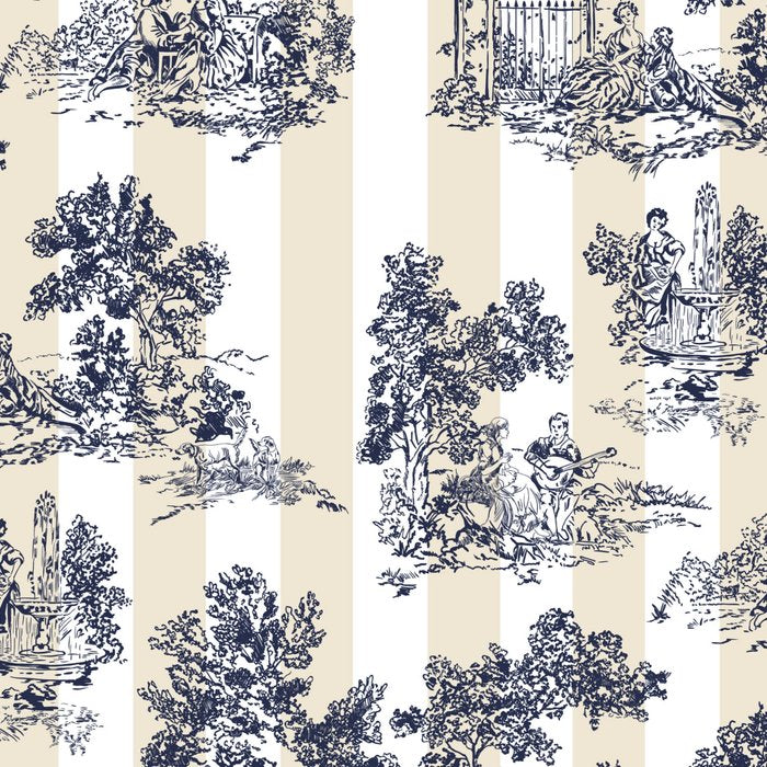 Toile de Jouy Vintage French Beige Cream & White Stripe Coffee Mug Gallery Image 2