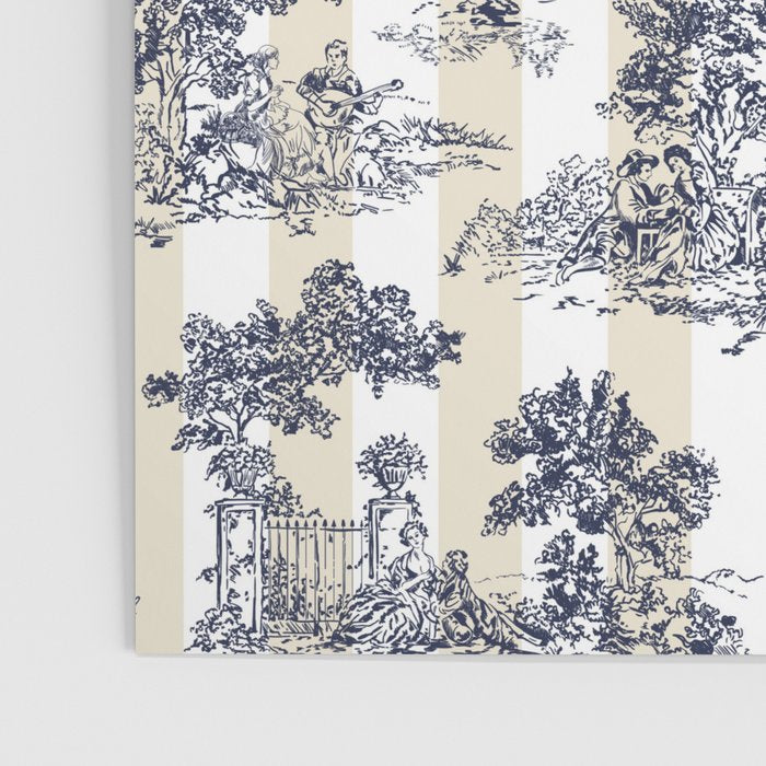 Toile de Jouy Vintage French Beige Cream & White Stripe Poster Gallery Image 3