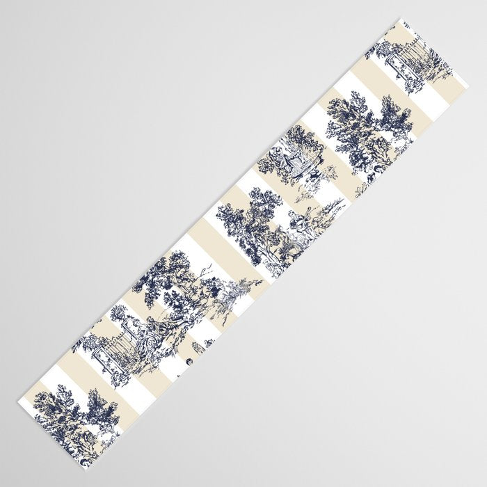 Toile de Jouy Vintage French Beige Cream & White Stripe Table Runner Gallery Image 3