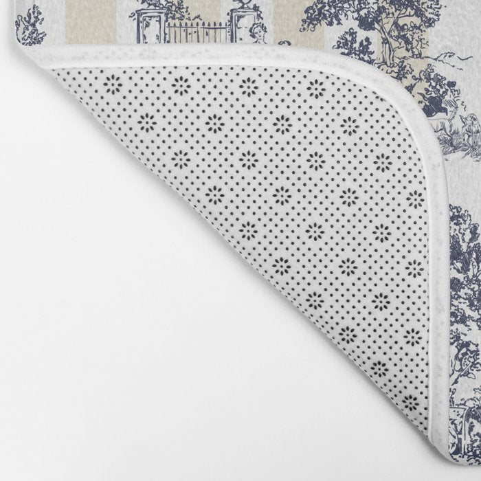 Toile de Jouy Vintage French Beige Cream & White Stripe Bath Mat Gallery Image 2