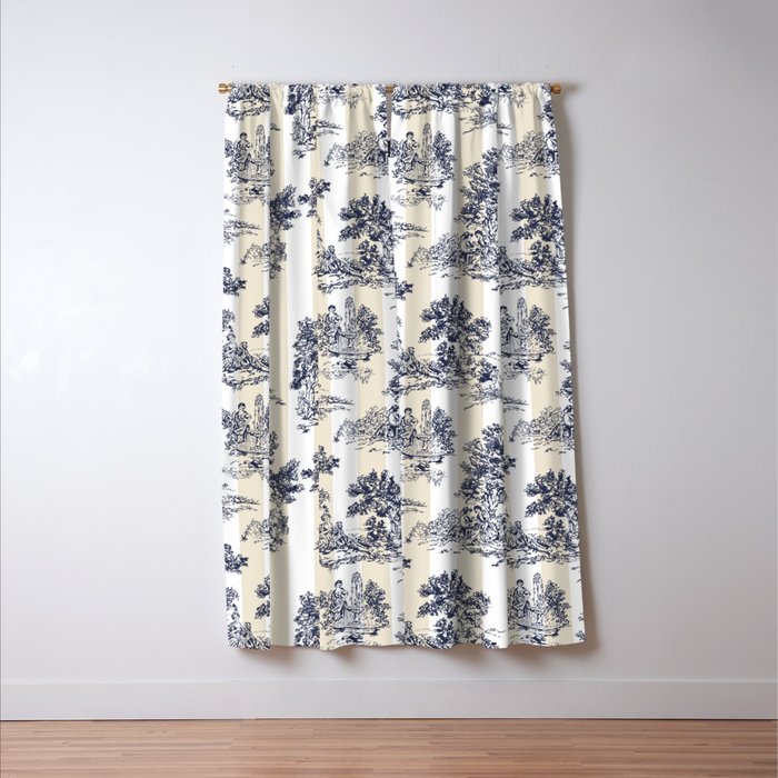 Toile de Jouy Vintage French Beige Cream & White Stripe Window Curtain Gallery Image 3