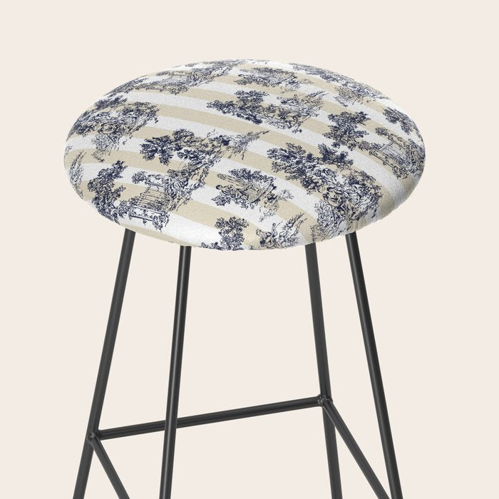 Toile de Jouy Vintage French Beige Cream & White Stripe Stool Gallery Image 2