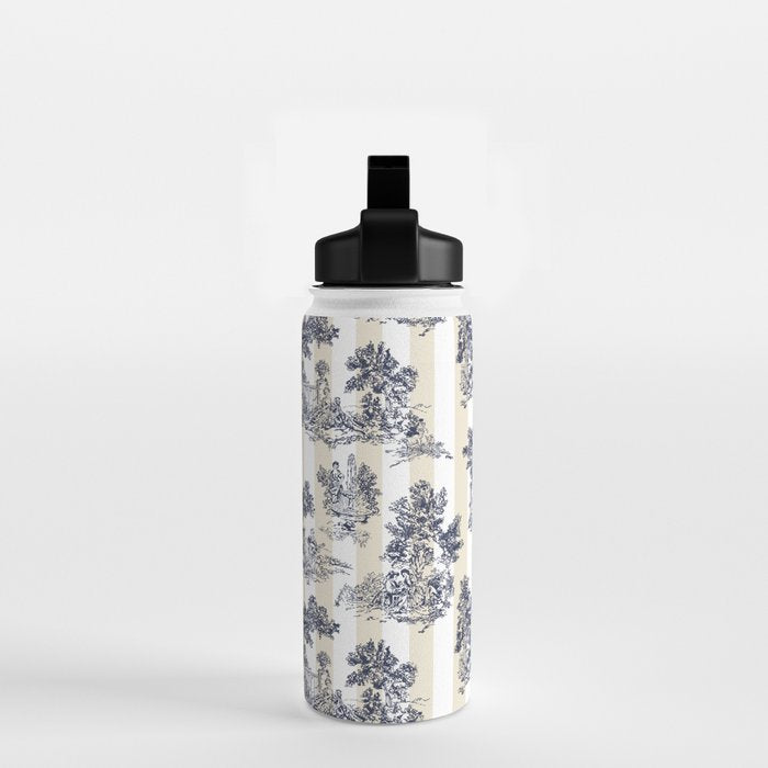 Toile de Jouy Vintage French Beige Cream & White Stripe Water Bottle Gallery Image 2