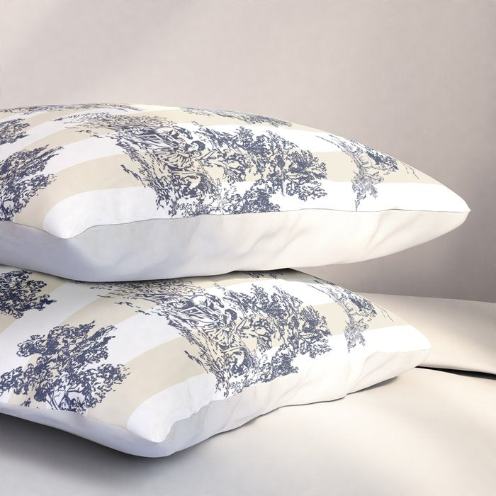 Toile de Jouy Vintage French Beige Cream & White Stripe Pillow Sham Gallery Image 3