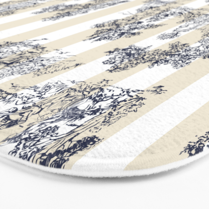 Toile de Jouy Vintage French Beige Cream & White Stripe Bath Mat Gallery Image 3