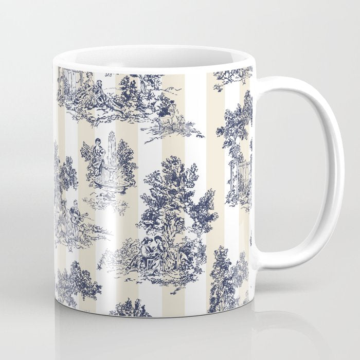 Toile de Jouy Vintage French Beige Cream & White Stripe Coffee Mug Gallery Image 1