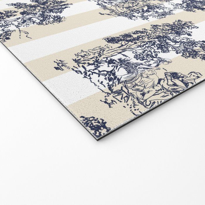 Toile de Jouy Vintage French Beige Cream & White Stripe Welcome Mat Gallery Image 2