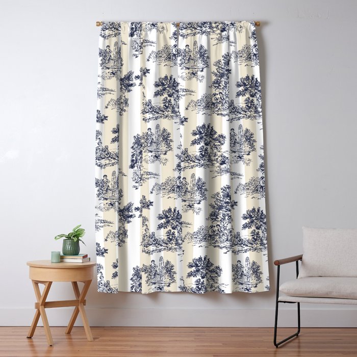 Toile de Jouy Vintage French Beige Cream & White Stripe Window Curtain Gallery Image 5