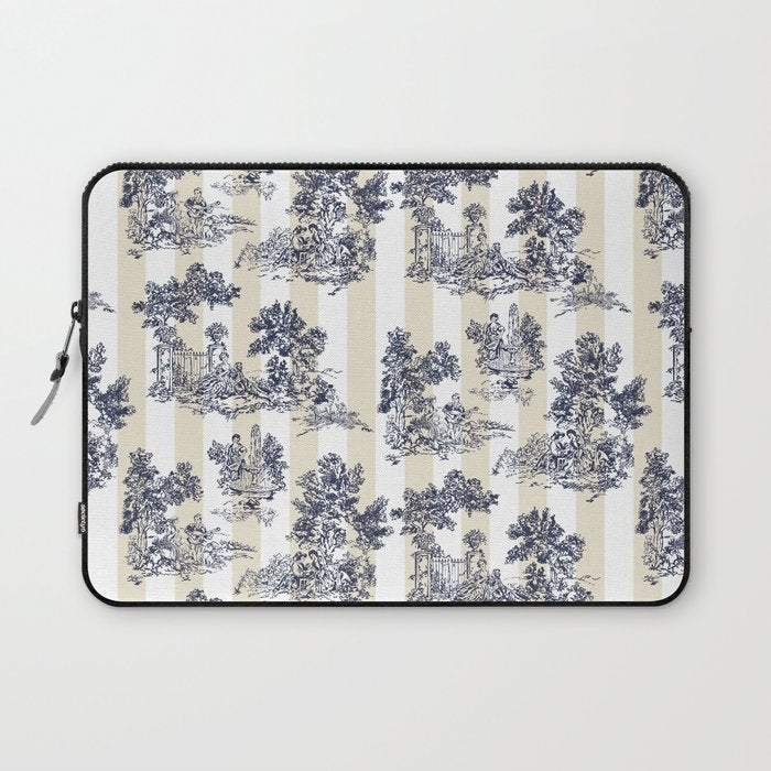 Toile de Jouy Vintage French Beige Cream & White Stripe Laptop Sleeve Gallery Image 1