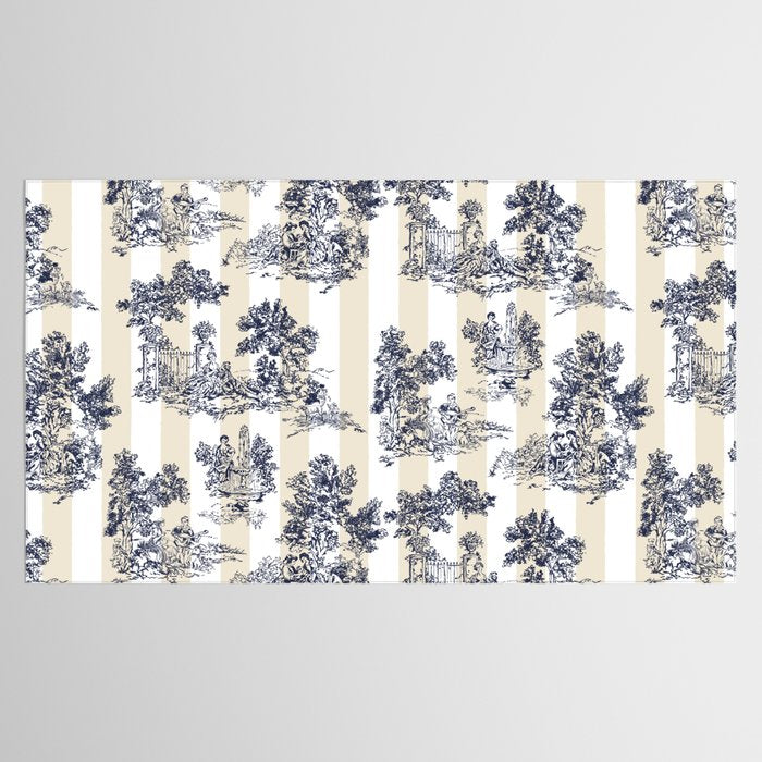 Toile de Jouy Vintage French Beige Cream & White Stripe Tablecloth Gallery Image 2