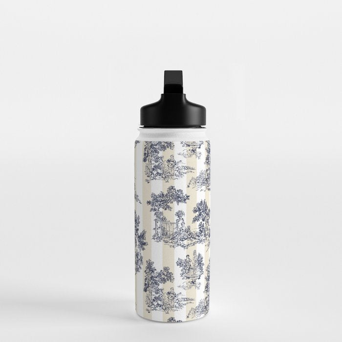 Toile de Jouy Vintage French Beige Cream & White Stripe Water Bottle Gallery Image 3